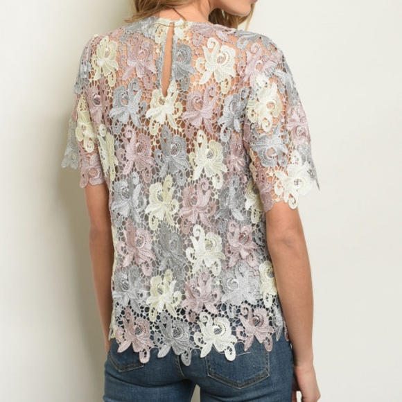 2 LEFT! GRAY MAUVE LACE CROCHET TOP & CAMI - Picture 2 of 8